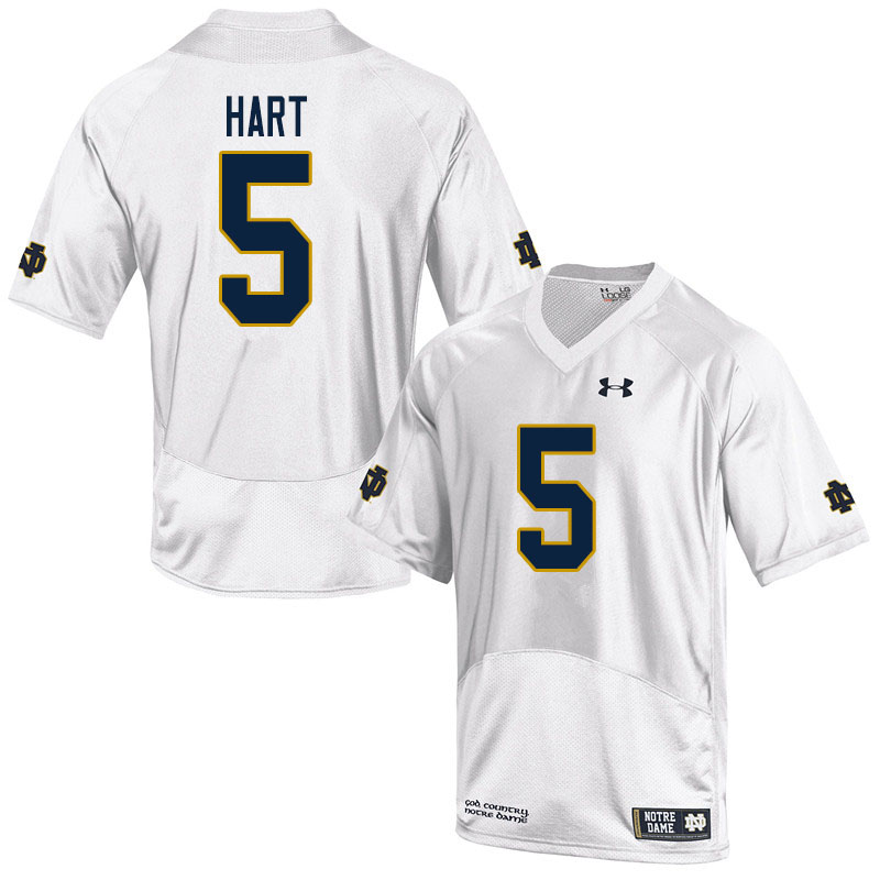 Men's NCAA Notre Dame Fighting Irish #5 Cam Hart Stitched College Under Armour Authentic White Football Jersey WO10J61IZ